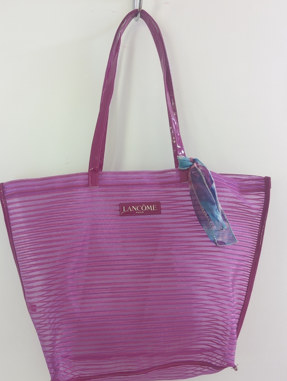 Lancome Paris Purple Mesh Stripe Tote Bag